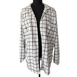 Abercrombie Fitch Boyfriend Flannel Shirt Womens XL White Plaid Cozy Grunge‎